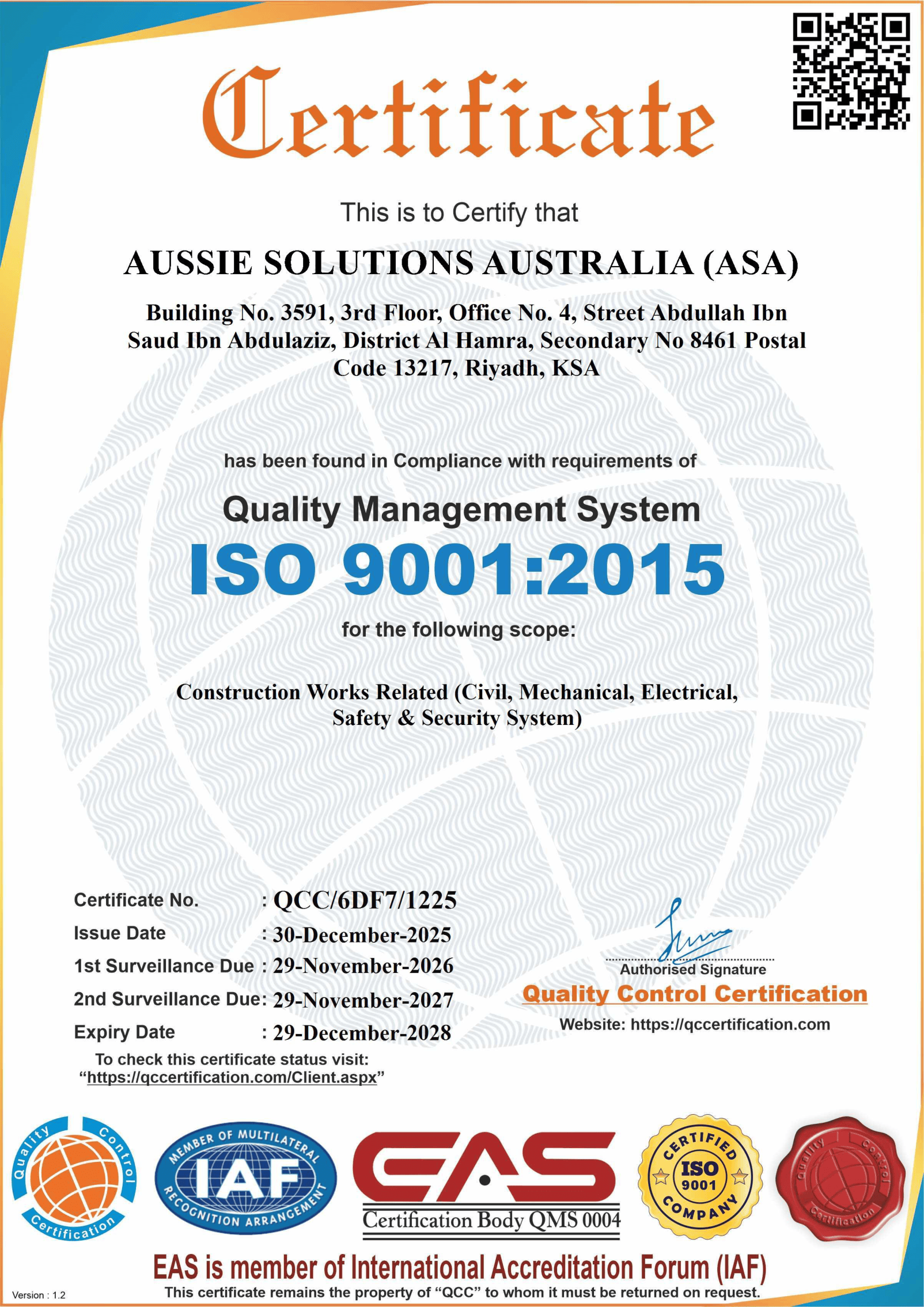 ISO 9001:2015 Certificate